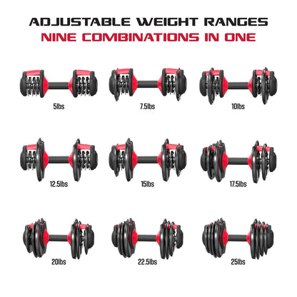 Adjustable Dumbbells 2-Pack, 25Lb Smartbell Dumbbell Set with 9-In-1 Quick-Select Weights, 2.5Lb Increments for Home Gym
