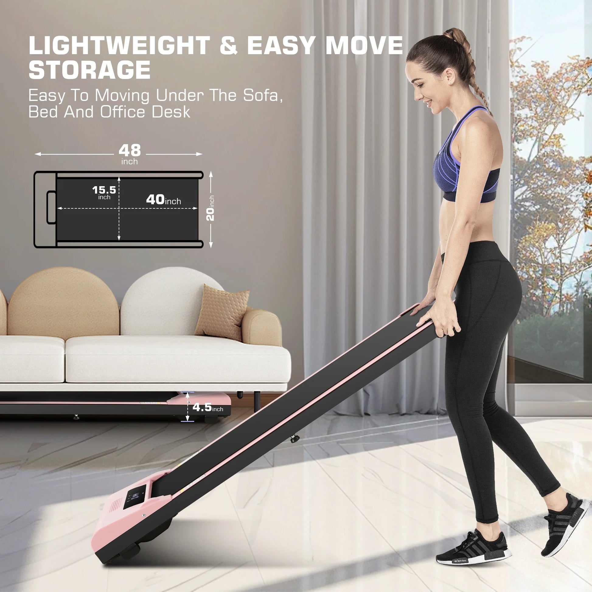 Walking Pad 2.5HP Brushless Motor 300Lbs Weight Capacity,Portable under Desk Treadmill with App Remote Control,Low-Noise Desk Treadmill in LED Display,Installation-Free