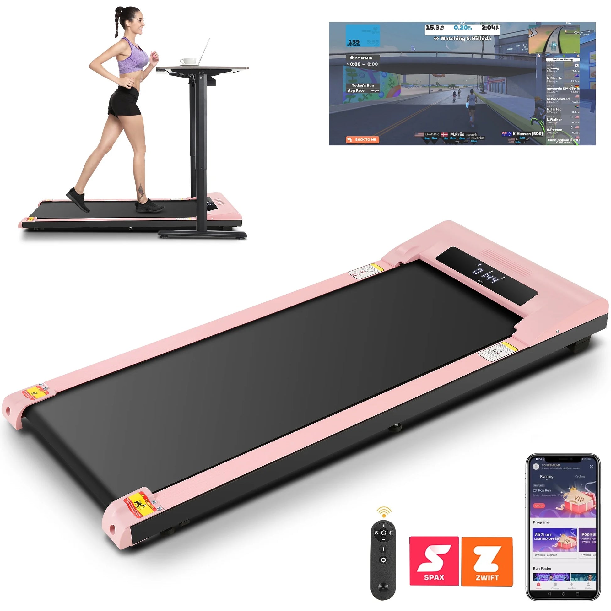 Walking Pad 2.5HP Brushless Motor 300Lbs Weight Capacity,Portable under Desk Treadmill with App Remote Control,Low-Noise Desk Treadmill in LED Display,Installation-Free